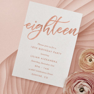 Rose Gold 18th Birthday Invitation Faux Foil
