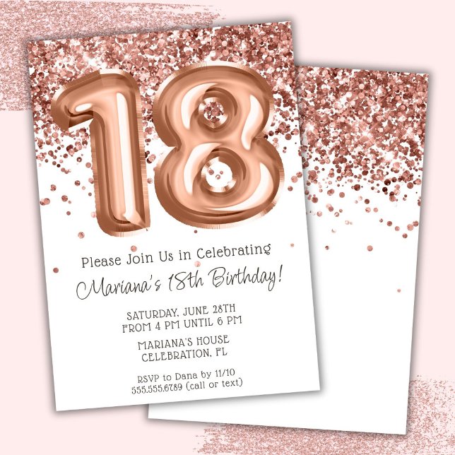 Rose Gold 18th Birthday Party Invitation (Creator Uploaded)