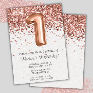 Rose Gold 1st Birthday Party Invitation