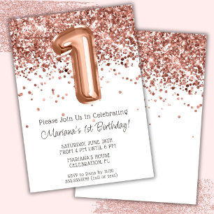 Rose Gold 1st Birthday Party Invitation