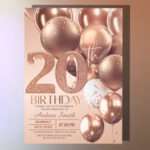 Rose Gold 20th Birthday Glam Glitter Balloons