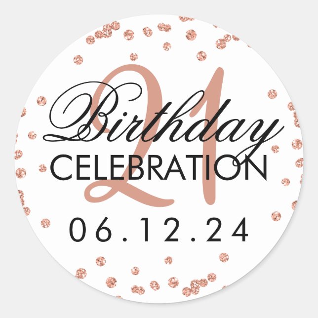 Rose Gold 21st Birthday Faux Glitter Confetti Classic Round Sticker (Front)