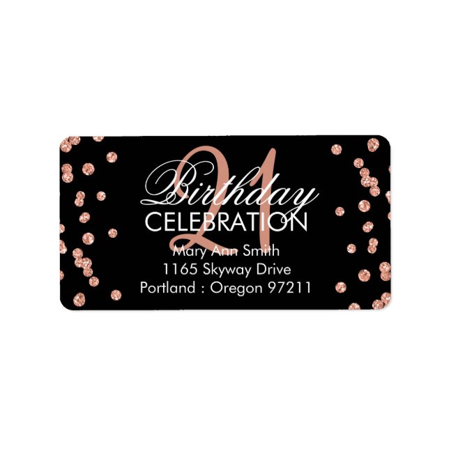 Rose Gold 21st Birthday Glitter Confetti Black Label (Front)