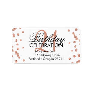 Rose Gold 21st Birthday Glitter Confetti Label