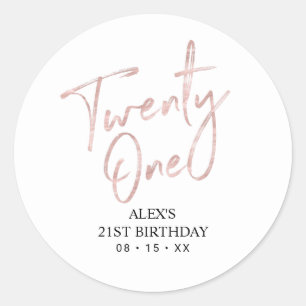 Rose gold 21st Birthday Party Favour Thank you Classic Round Sticker