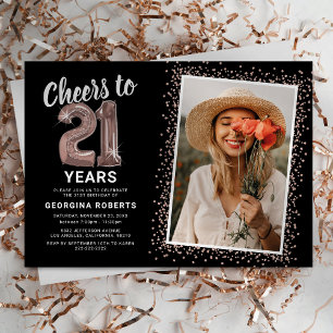 Rose Gold 21st Birthday Photo Invitation