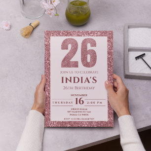 rose gold 26th birthday invitation