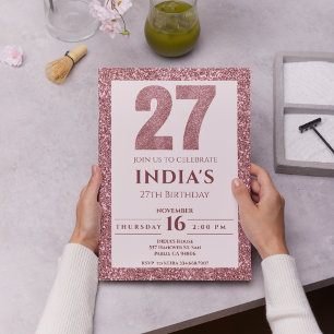 rose gold 27th birthday invitation