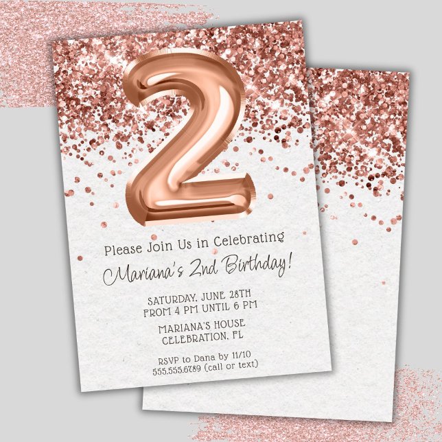 Rose Gold 2nd Birthday Party Invitation (Creator Uploaded)