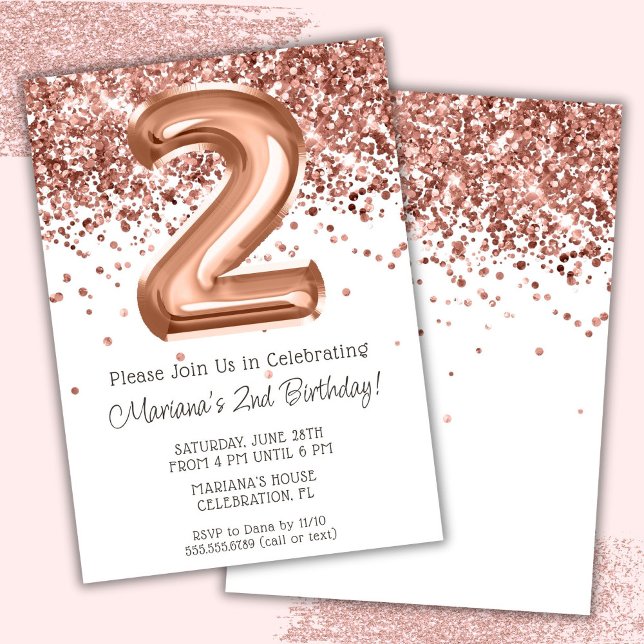Rose Gold 2nd Birthday Party Invitation (Creator Uploaded)