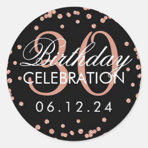 Rose Gold 30th Birthday Glitter Confetti Black Classic Round Sticker