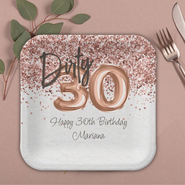  Rose Gold 30th Birthday Party Paper Plate (Creator Uploaded)