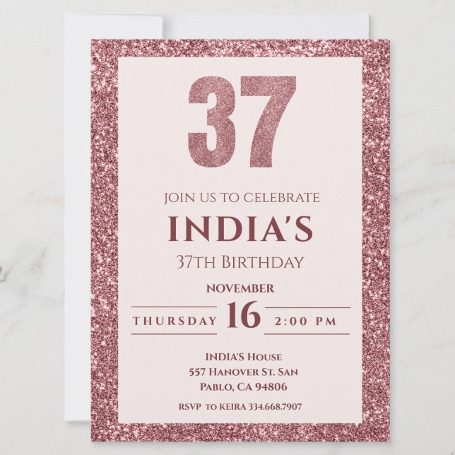 rose gold 37th birthday invitation (Front)