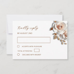Rose Gold 3D Roses Wedding RSVP Card