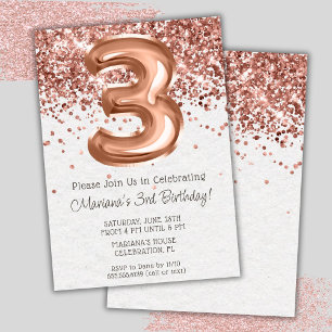 Rose Gold 3rd Birthday Party Invitation
