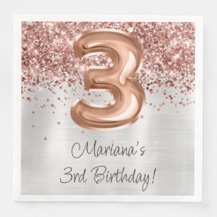  Rose Gold 3rd Birthday Party Napkin