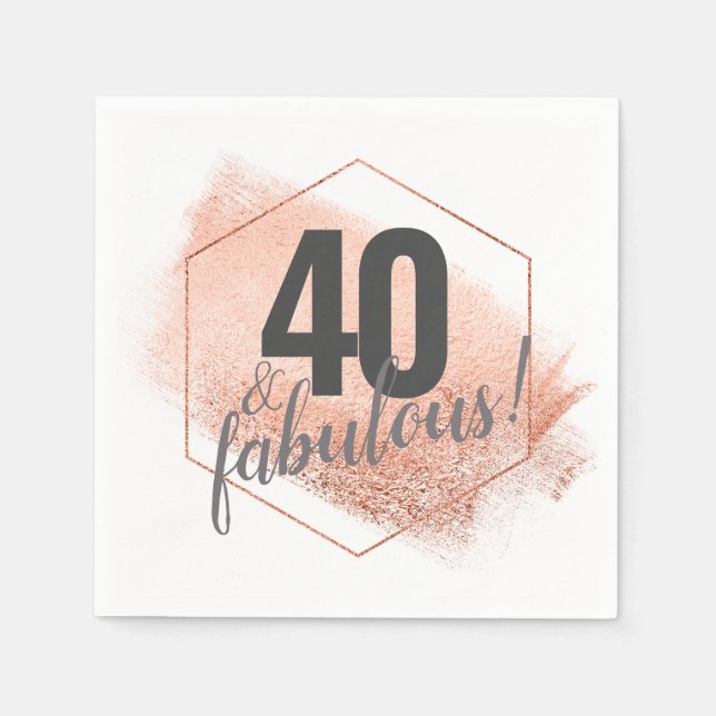 Rose Gold 40 and Fabulous Birthday Party Napkin (Front)