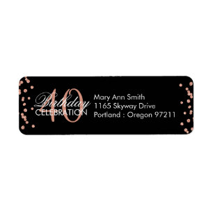 Rose Gold 40th Birthday Glitter Confetti Black