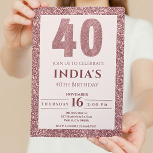 rose gold 40th birthday invitation