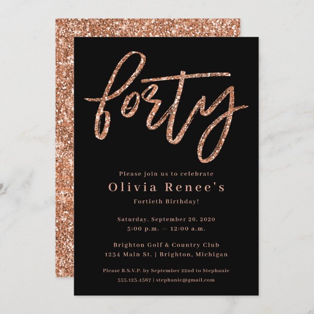 Rose Gold 40th Birthday Invitation Template (Front/Back)