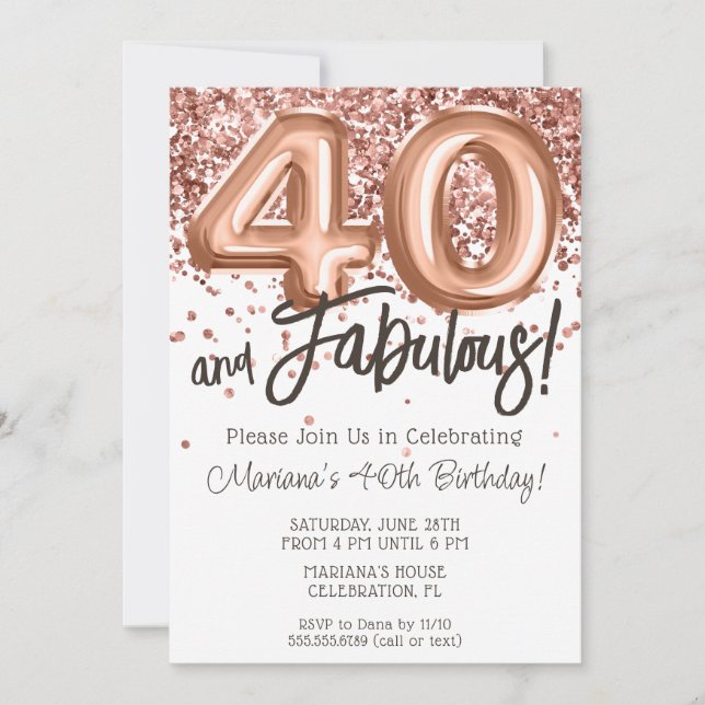 Rose Gold 40th Birthday Party Invitation (Front)