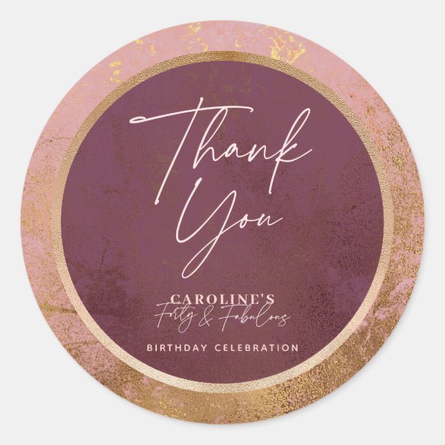 Rose Gold 40th Birthday Party Thank You Classic Round Sticker (Front)