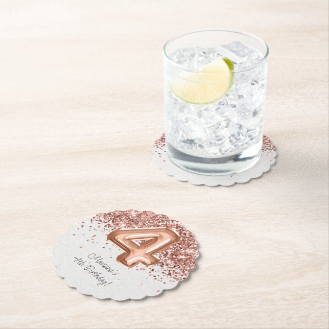  Rose Gold 4th Birthday Party Paper Coaster (Insitu)