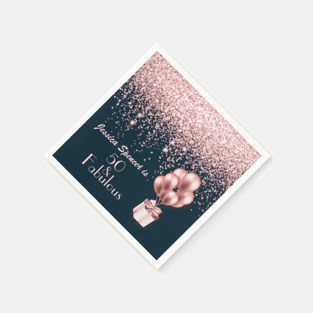 Rose Gold 50 and Fabulous 50th Birthday Party Napkin (Corner)