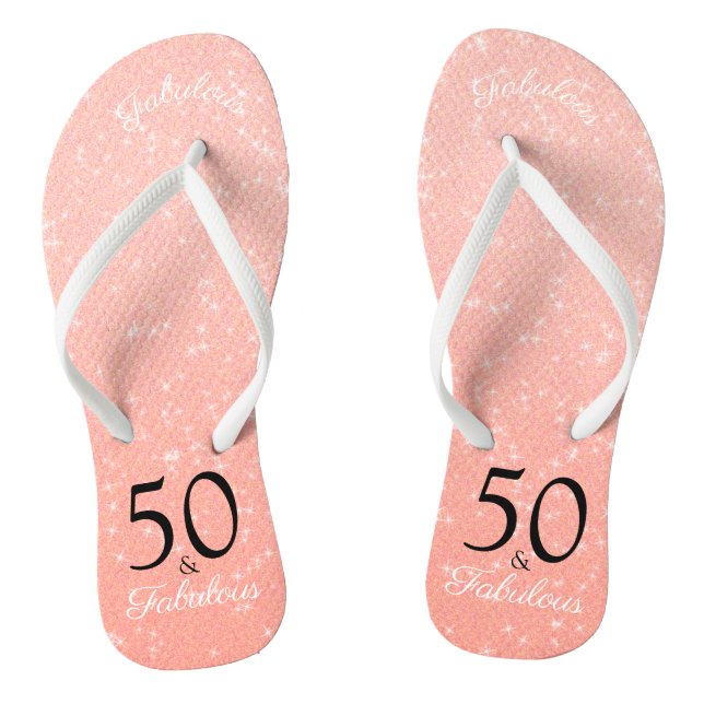 Rose Gold 50 And Fabulous Birthday Elegant Glitter Jandals (Footbed)