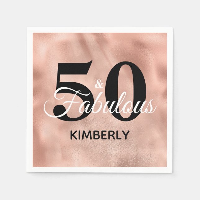 Rose Gold 50 and Fabulous Glam Birthday Party Napkin (Front)