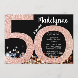 Rose Gold 50th Birthday Invitation - Female 50th