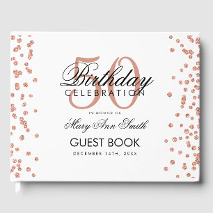 Rose Gold 50th Birthday Party Confetti Guest Book