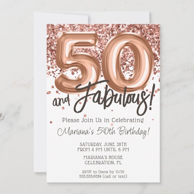 Rose Gold 50th Birthday Party Invitation (Front)