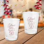 Rose Gold  50th Birthday Party Thank You Favours Shot Glass<br><div class="desc">Say 'thank you' to your party guests with our personalised 50th birthday shot glasses. A fun and inexpensive party favour for adults that your friends will treasure! Create incredible memories of your big day every time your guests raise a glass to toast. Cheers to 50 and beyond!</div>