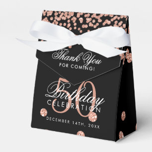 Rose Gold 50th Birthday Thank You Confetti Black Favour Box