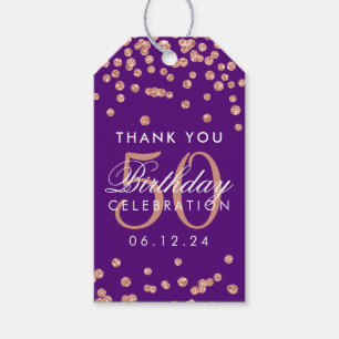 Rose Gold 50th Birthday Thank You Confetti Purple Gift Tags