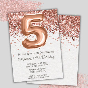 Rose Gold 5th Birthday Party Invitation