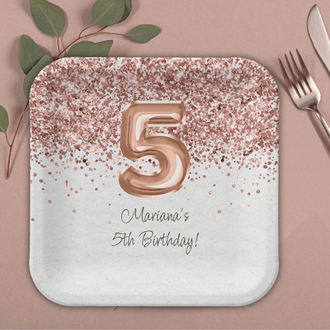  Rose Gold 5th Birthday Party Paper Plate (Creator Uploaded)