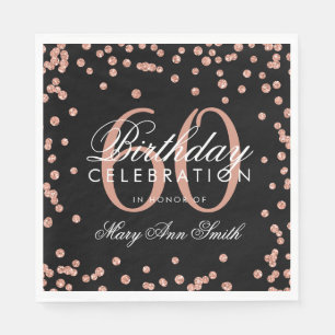 Rose Gold 60th Birthday Glitter Confetti Black Napkin