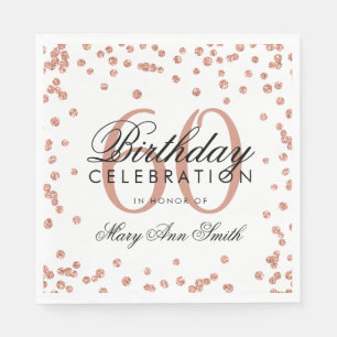 Rose Gold 60th Birthday Glitter Confetti White Napkin