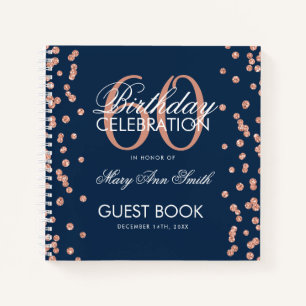 Rose Gold 60th Birthday Guestbook Confetti Navy Notebook