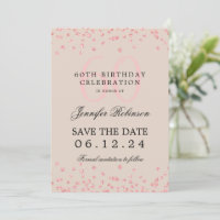 Rose Gold 60th Birthday Save Date Confetti Beige
