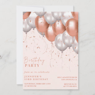 Rose gold 63rd birthday invitations Balloon Glam 