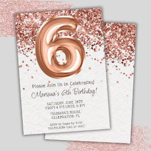 Rose Gold 6th Birthday Party Invitation