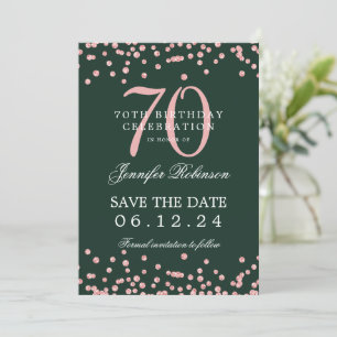 Rose Gold 70 Birthday Save Date Confetti Green Invitation