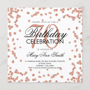 Rose Gold 70th Birthday Elegant Glitter Confetti Invitation