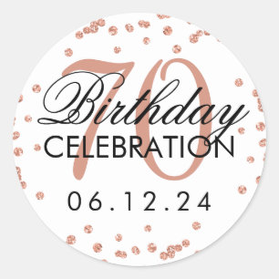 Rose Gold 70th Birthday Faux Glitter Confetti Classic Round Sticker