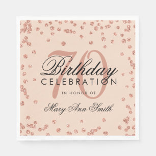 Rose Gold 70th Birthday Glitter Confetti Blush Napkin