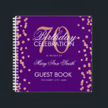 Rose Gold 70th Birthday Guestbook Confetti Purple Notebook<br><div class="desc">An elegant 70th Birthday Party Guest Book template with Rose Gold Glitter Confetti on Purple design and easy to customise text.</div>