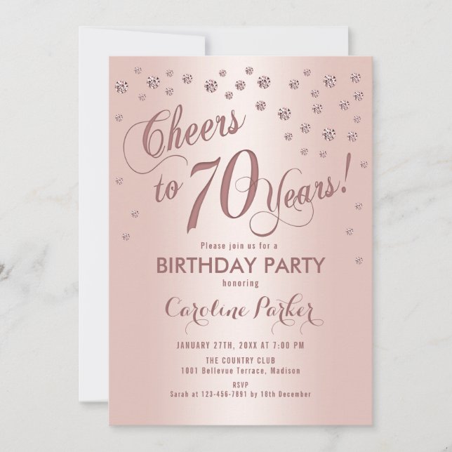 Rose Gold 70th Birthday Party Invitation (Front)